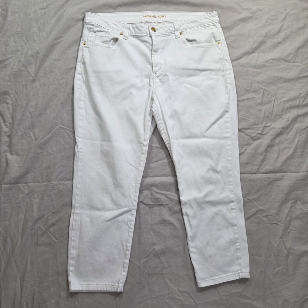 Michael Kors Jeans Women's 12 Izzy Skinny Leg Mid Rise Slim Fit Cropped White